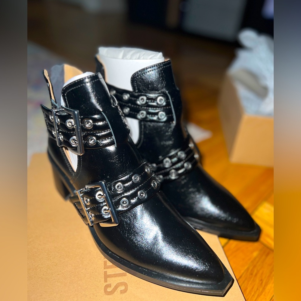 Steve Madden Black Buckle Ankle Boots
